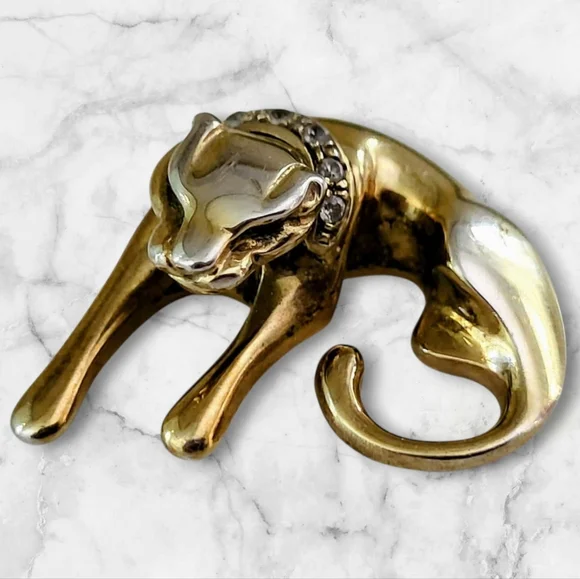 Vintage Gold Panther Cougar Omega Slide CZ Made In Italy 925 Stamp - Picture 5 of 9